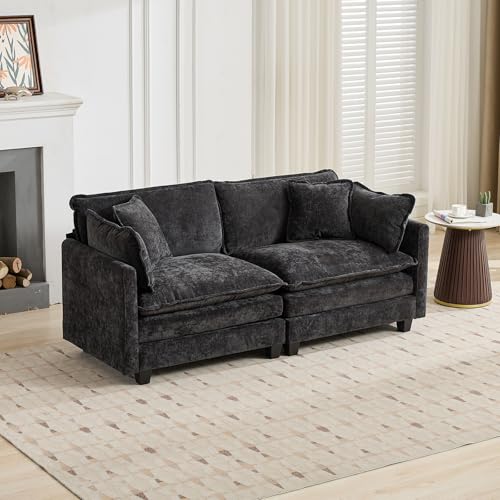 76.7” Oversized Black Loveseat Sofa, 2 Seater Large Sectional Couches for Living Room, Chenille Fabric Modular Sectional Sofa, Deep Seat Home Sofas Set, Love Seat Couches - color: Black, size: 2 Seater