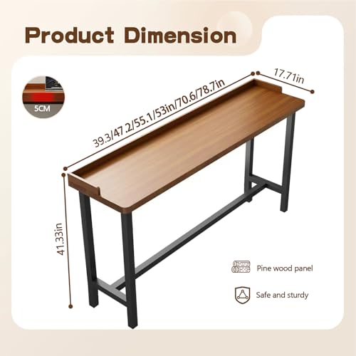 Bar Table, Solid Wood Farmhouse Bar Height Table, 2" Thick Pine, Rectangular High Top Kitchen & Dining Counter Table for Kitchen, Breakfast Nook, Coffee Shop, No Stool (B, 47"L x 17.7"W x 41.3"H) - color: B, size: 47"L x 17.7"W x 41.3"H