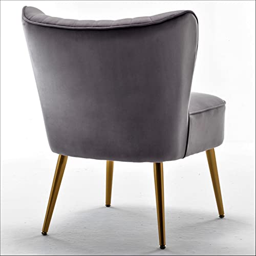 Container Furniture Direct Modern Velvet Accent Chair for Living Room, Bedroom, or Entryway, Stylish and Comfortable Armless Design with Metal Legs, Grey - color: Grey