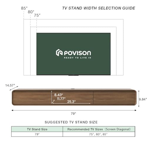 POVISON Fully Assembled Floating TV Stand with LED Lights, Modern Wall-Mounted Media Console with 3 Flip-Down Cabinet Doors, Floating Entertainment Center for 75 Inch TV - color: Walnut, size: 78.74"