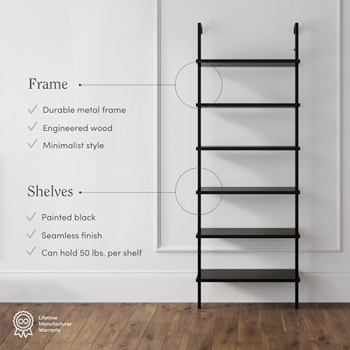 Nathan James Theo 6-Shelf Tall Bookcase, Wall Mount Bookshelf Wood Shelves and Metal Frame, Matte Black, Set of 2 - color: Black, size: Set of 2