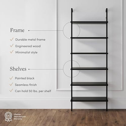 Nathan James Theo 6-Shelf Tall Bookcase, Wall Mount Bookshelf Wood Shelves and Metal Frame, Matte Black, Set of 3 - color: Black, size: Set of 3