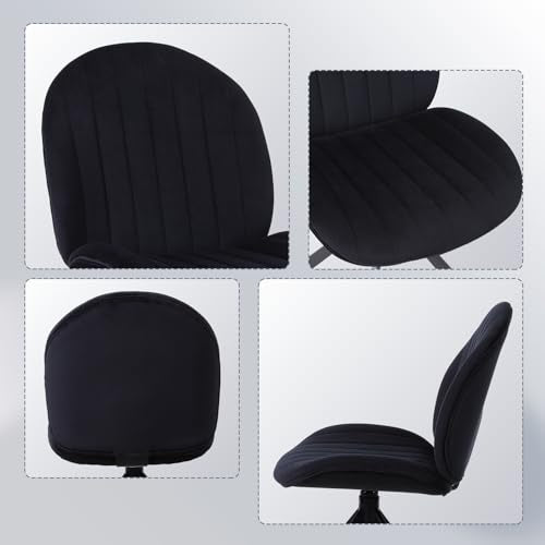 Velvet Swivel Office Chair No Wheels, Small Comfy Mid Century Armless Desk Chair, Cute Swivel Vanity Chair No Wheels for Small Spaces, Bedroom,Living Room,Home Office, Black - color: Black-velvet