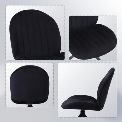 Velvet Swivel Office Chair No Wheels, Small Comfy Mid Century Armless Desk Chair, Cute Swivel Vanity Chair No Wheels for Small Spaces, Bedroom,Living Room,Home Office, Black - color: Black-velvet