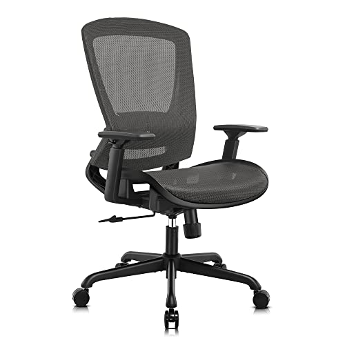 T96 Mesh Office Chair,Ergonomic Computer Desk Chair,Sturdy Task Chair- Adjustable Lumbar Support & Armrests,Tilt Function,Comfort Wide Seat,Swivel Home Office Chair - color: Charcoal