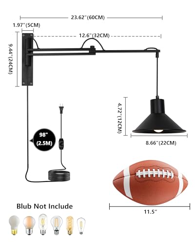 Plug in Wall Sconces, Swing Arm Wall Lamp with Dimmable Switch, Wall Sconce with Plug in Cord for Bedside Bedroom Nightstand Reading
