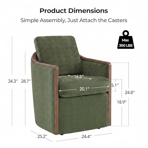 CHITA Upholstered Dining Chairs Set of 4 with Hidden Casters, Moss Green | Fully Assembled Modern Dining Chair with Backrest & Wood Armrest, Chenille Barrel Chairs for Dining Room, Kitchen Chairs - color: Moss Green, size: set of 4