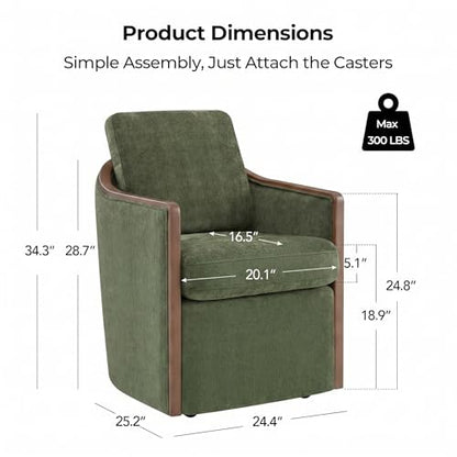 CHITA Upholstered Dining Chairs Set of 2 with Hidden Casters, Moss Green | Fully Assembled Modern Dining Chair with Backrest & Wood Armrest, Chenille Barrel Chairs for Dining Room, Kitchen Chairs - color: Moss Green, size: set of 2