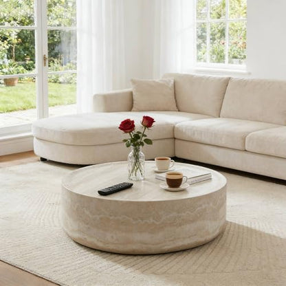 Round Faux Marble Fiberglass Drum Coffee Table, 31.49in Mars, No Assembly - color: 31.49'' Mars Pattern