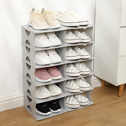 6-Tier Shoe Rack, Stackable Storage Organizer for Bedroom Entry, Adjustable Rack, Shoe Slots Shelf, Easy Tower Rack, Grey - color: Grey