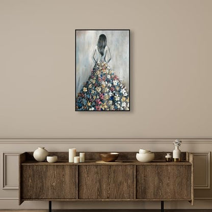 Oliver Gal Girl with Flower Thoughts Canvas Print Wall Art for Living Room, Bedroom, and Bathroom, 24" x 36", Black Floater Frame - color: Black Floater Frame, size: 36"L x 24"W