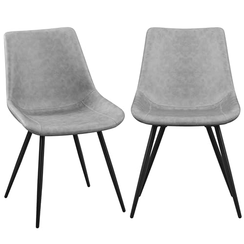 Yaheetech Dining Chairs Set of 2 Mid Century Modern Kitchen Chairs Gray | Faux Leather Upholstered Dining Room Chairs with Metal Legs and Curved Backrest, Armless Side Chairs for Kitchen Living Room - color: Grey, size: Set of 2