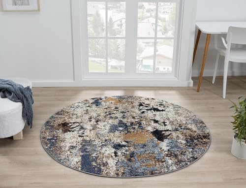 Keen Home Design Area Rugs - 63" Round Non-Shedding, Thick Pile Abstract Rugs for Kitchen, Living Room, Bedroom, Dining Room, Entryway - Size: 5'3" Round, Skies Multi - color: Skies Multi, size: 5'3" (Round)