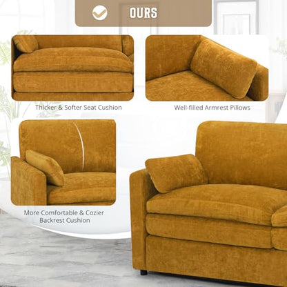 89" Chenille Soft Sofa w/Well-Filled Backrests, Yellow | Modern Couch w/Plump Pillows, 3 Seater Upholstered Couch w/Thick & Comfy Cushions for Living Room, Bedroom - color: Yellow, size: Sofa