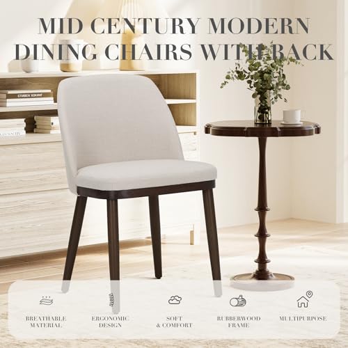 COLAMY Upholstered Dining Chairs Set of 4, Modern Kitchen Chairs with Back, Fabric Side Dining Room Chairs with Wood Legs for Kitchen Dining Room Restaurant, Beige - color: Beige, size: Set of 4