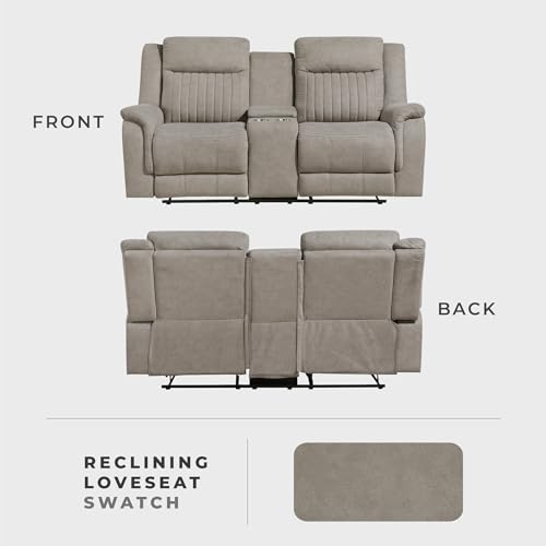 Lexicon 75" W Manual Double Reclining Loveseat with Center Console, Dove | Polished Microfiber Manual Wall Hugger Loveseat Recliner, Cup Holders, for Living Room, Tool Free Assembly - color: Dove, size: Reclining Loveseat