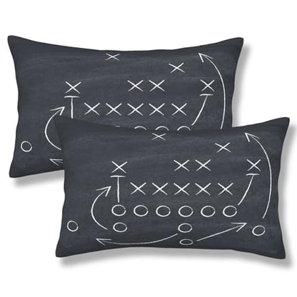 American Football Throw Pillow Covers Tactics Chalk Blackboard Drawing Lumbar Pillow Cover 12x20 Inch Set of 2 Soccer Theme Pillowcase Rectangle Cushion Cases for Bed Sofa - color: Black, size: 20" x 12" (Pack of 2)