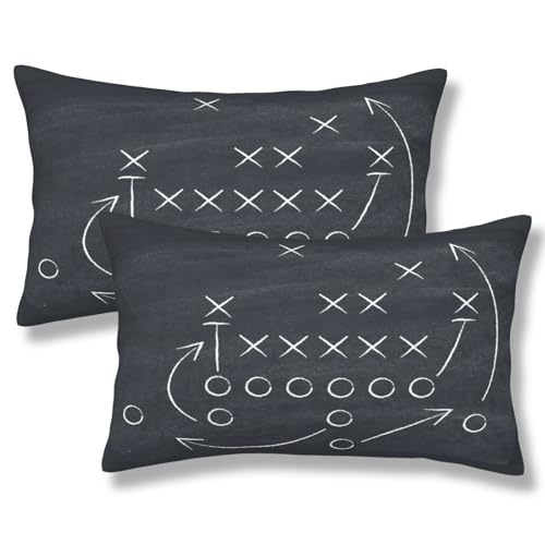 American Football Throw Pillow Covers Tactics Chalk Blackboard Drawing Lumbar Pillow Cover 12x20 Inch Set of 2 Soccer Theme Pillowcase Rectangle Cushion Cases for Bed Sofa - color: Black, size: 20" x 12" (Pack of 2)