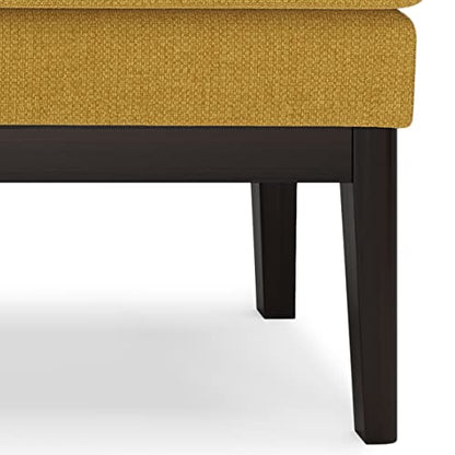 SIMPLIHOME Carlson 45" Wide Vegan Leather Rectangle Ottoman in Marigold | Mid-century modern ottoman bench with a padded seat; perfect footstool, footrest or pouf for bedroom or entryway. - color: Marigold, style: Ottoman Bench