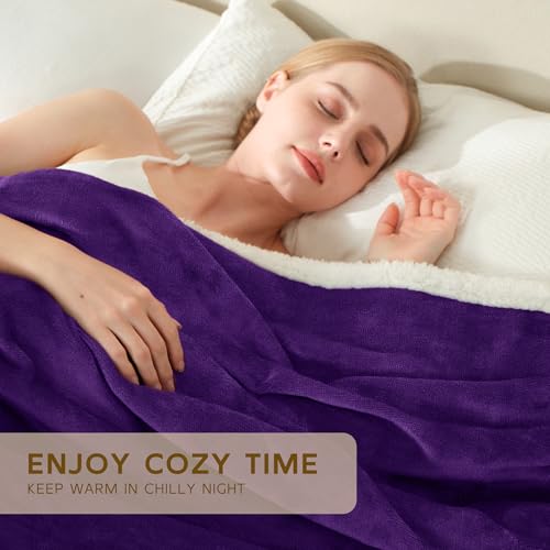 BEAUTEX Sherpa Fleece Throw Blankets Soft Fluffy Flannel Plush Cozy | Fuzzy Purple Cuddle Blanket for Couch, Bed, Sofa, Adults (50" x 60", Purple) - color: Purple, size: Throw-50"x60"