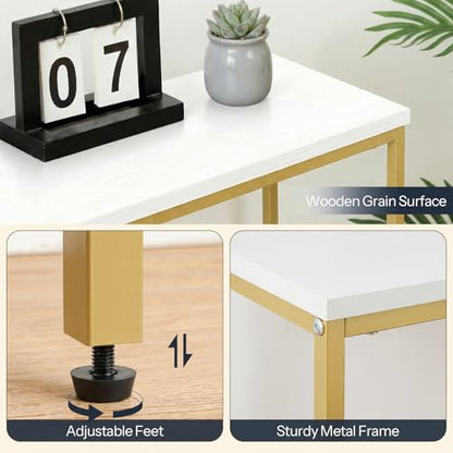 HOOBRO Narrow Console Table, 29.5" Small Entryway Table, Thin Sofa Table, Side Table, Display Table, for Hallway, Bedroom, Living Room, Foyer, White and Gold DW75XG01 - color: White + Gold