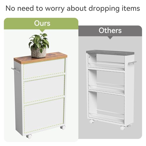 LITTLE TREE 4 Tier Rolling Cart with Wheels, 6.3 Inch Slim Storage Cart, Wooden Snack Cart with Narrow Shelf, White Laundry Room and Bathroom Organizer Shelves - color: White