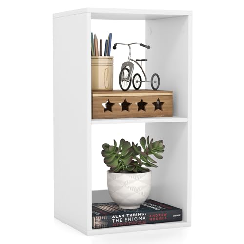 GIANTEX 2-Cube Bookcase, White Cubby Bookshelf w/Back Guardrail & Anti-Tipping Kits, 3-Tier Freestanding Storage Organizer with Shelves, Open Back Display Rack for Living Room, Bedroom - color: White, size: 2-Cube