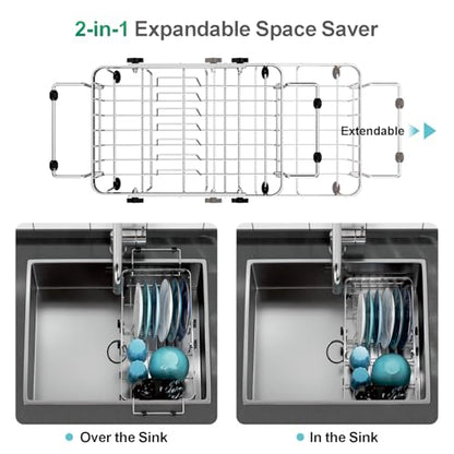 Small Over the Sink Dish Drying Rack - 9" W Expandable Stainless Steel Compact Dish Drainer for RV, Apartment, Camper, Kitchen, Dish Strainer with Lock Knob, Silver - color: Silver, size: 9"W | Fits Inner Sink 12"-18.3"L