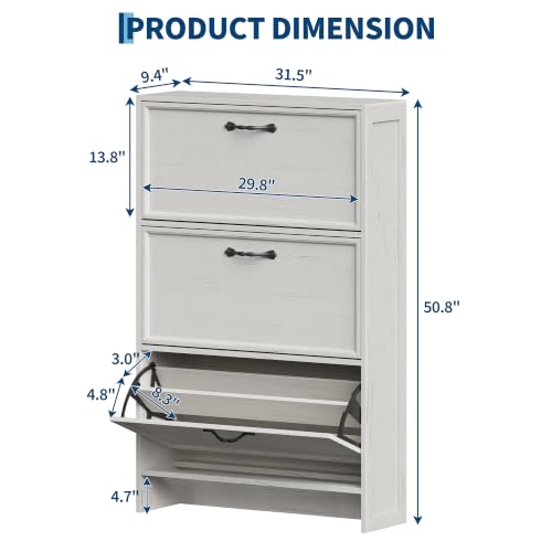 Garvee 3 Flip Drawers Shoe Cabinet with Adjustable Shelf & Anti-Tipping Kit | 3 Flip Drawers with Adjustable Shelf, Bottom Shelf for Shoes, Distressed White, Hallway/Entryway Shoe Cabinet - color: Distressed White, size: 3 Drawers