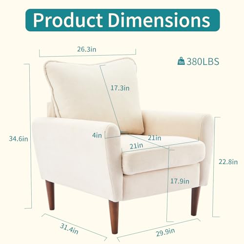 OLIXIS Comfy Accent Chair for Living Room Bedroom and Waiting Room | Upholstered Mid-Century Reading Chair with Pillow and Solid Wood Legs, Wide Singe Modern Lounge Sofa, Cream Beige - color: Taupe