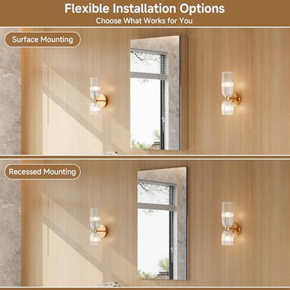 20" x 36" Bathroom Medicine Cabinet with Mirror, Recessed or Wall Mount | Medicine Cabinets with Adjustable Glass Shelves, Soft-Closed Hinge, Chrome Aluminum Frame, Reverse Installation - size: 20" x 36"
