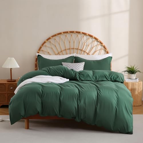 JSD Emerald Green Duvet Cover Set Full Size | 3 Piece Soft Microfiber Duvet Cover with Pillow Shams Zipper Closure, Comforter Not Included, Oeko-Tex Certified - color: Hunter Green, size: Full