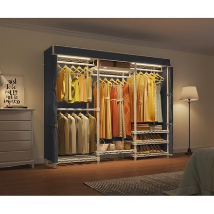 VIPEK V5LC Garment Rack Heavy Duty Covered with Dimmable LED Light, 3000K Warm White, Portable Closet Wardrobe Freestanding for Hanging Clothes, with Black Cover - color: White Rack With Black Cover, style: V5LC