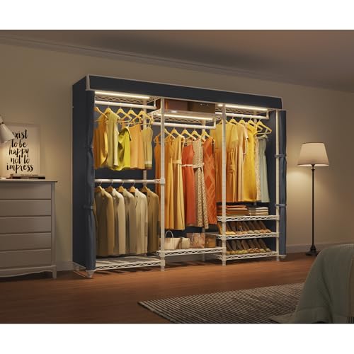 VIPEK V5LC Garment Rack Heavy Duty Covered with Dimmable LED Light, 3000K Warm White, Portable Closet Wardrobe Freestanding for Hanging Clothes, with Black Cover - color: White Rack With Black Cover, style: V5LC