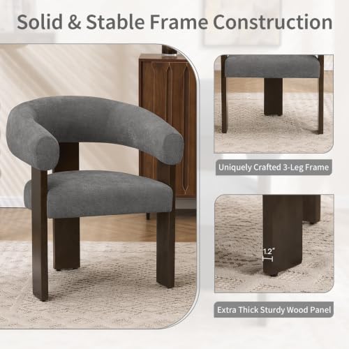 Modern Accent Chair, Barrel Armchair, U-Shaped Backrest, Grey | Barrel Accent Chair, Upholstered Arm Chair, Ergonomic Curved Back, Soft Chenille, Solid Wood Legs, Living Room, Bedroom - color: Grey