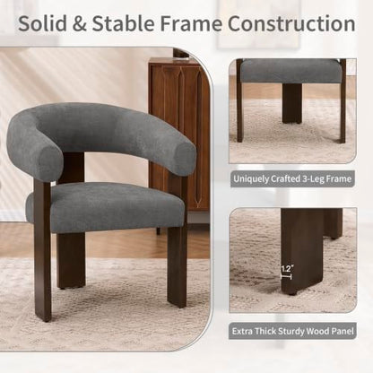 Modern Accent Chair, Barrel Armchair, U-Shaped Backrest, Grey | Barrel Accent Chair, Upholstered Arm Chair, Ergonomic Curved Back, Soft Chenille, Solid Wood Legs, Living Room, Bedroom - color: Grey