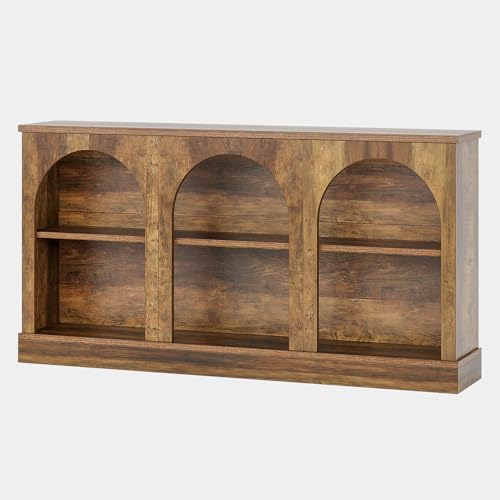 Tribesigns Arched Console Table, 63" Wooden Entryway Table with Storage | Farmhouse Long 3-Tier Sofa Table Behind The Couch for Entrance, Hallway, Living Room, Foyer, Brown - color: Rustic Brown