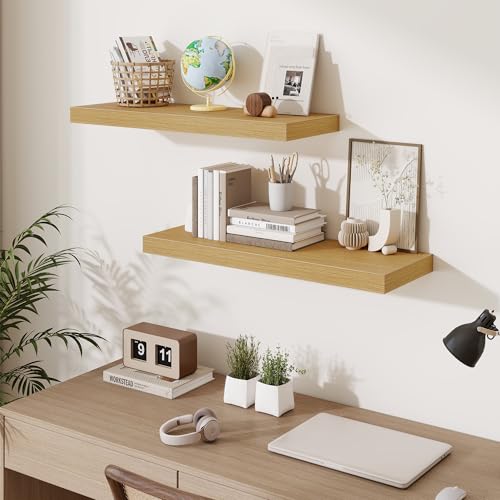 Fun Memories Floating Shelves for Wall, 30 Inch Long Floating Shelves Set of 3, 30 x 10 Wooden Shelves for Wall, Large Storage Shelves, Hanging Shelves for Bathroom Kitchen Bedroom, Oak - color: Natural Oak, size: 30W x 10D x 1.5H