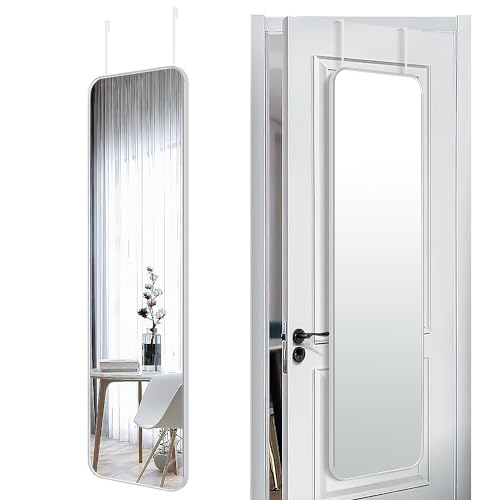 SCWF-GZ 47x14 Full Length Mirror Over the Door Hang or Wall Mounted Silver | HD Clear Tempered Glass,Aluminum Frame Rect Full Body Dressing Make-up Mirrors for Bedroom,Bathroom, Entryway,Living Room - color: Silver, size: 47"L x 14"W