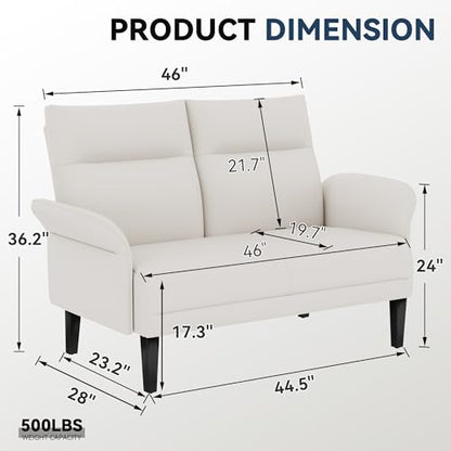 Yongchuang Small Couch 46" Beige Faux Leather Loveseat Sofa for Living Room Bedroom Love Seat Mini Couch with Arm Rest - color: Beige