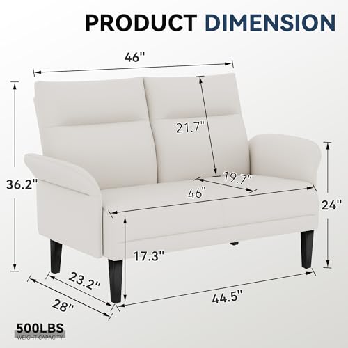 Yongchuang Small Couch 46" Beige Faux Leather Loveseat Sofa for Living Room Bedroom Love Seat Mini Couch with Arm Rest - color: Beige