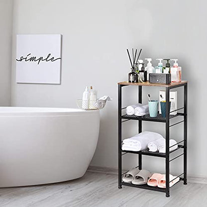 CADUKE Kitchen Storage Cart Baker's Rack 4-Tier Industrial Wood | Kitchen Island Stand, Serving Bar Cart, on Wheel, MDF, End Side Table Storage, Trolley Rack, for Bedside, Bathroom, Office