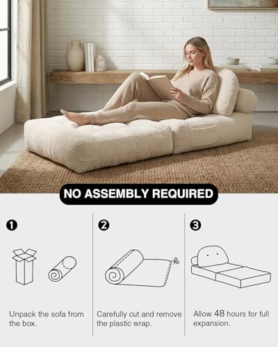 Folding Sofa Bed with Pillow Convertible Sleeper Chair Boneless Foldable Couch Comfy Floor Sofa Lounge Couch Bed for Living Room, Bedroom, Apartment, Beige - color: Beige