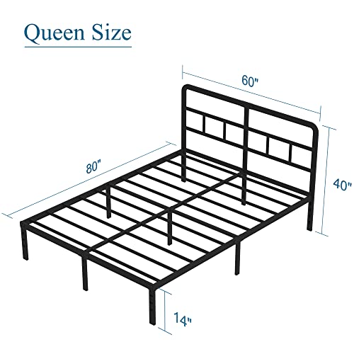 DiaOutro 14 Inch Queen Bed Frame with Headboard Metal Platform, Black | Heavy Duty Bed For Kids Adults, Steel Slat Supports No Box Spring Needed, Easy Assembly, Noise Free - size: Queen, style: 14 Inch