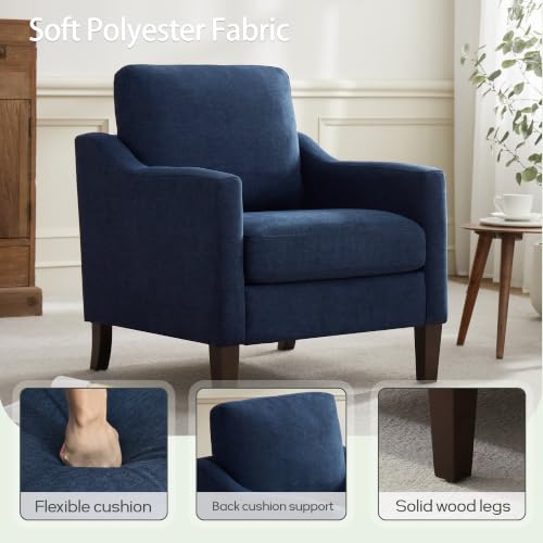 VKNOW Accent Chairs Set of 2, Modern Upholstered Armchairs, Blue | Reading Chairs with Wood Legs, Single Sofa Reading Seat, Flexible Cushion, No Tool Assembly, For Living Room, Bedroom - color: Blue