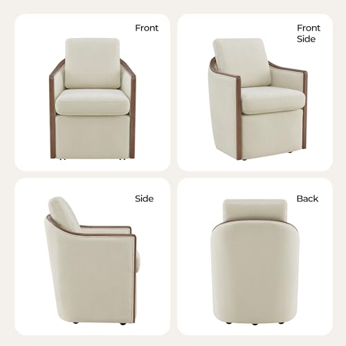 CHITA Upholstered Dining Chairs Set of 2 with Hidden Casters, Cream | Fully Assembled Modern Dining Chair with Backrest & Wood Armrest, Chenille Barrel Chairs for Dining Room, Kitchen Chairs - color: Cream, size: set of 2