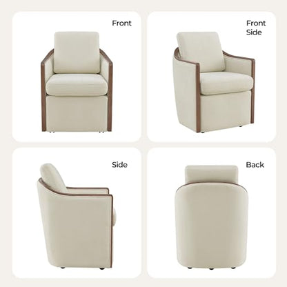 CHITA Upholstered Dining Chairs Set of 4 with Hidden Casters, Cream | Fully Assembled Modern Dining Chair with Backrest & Wood Armrest, Chenille Barrel Chairs for Dining Room, Kitchen Chairs - color: Cream, size: set of 4