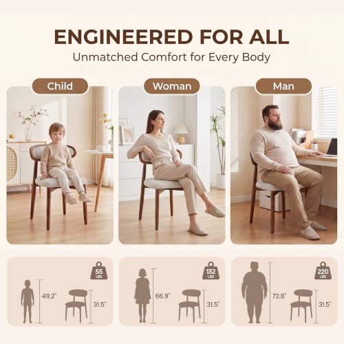 Wooden Dining Chairs Set of 2, Modern Fabric Upholstered Dining Room Chair, Kitchen Side Chairs, Farmhouse Dinner Chair with Curved Back for Kitchen, Beige - color: Beige, size: Set of 2