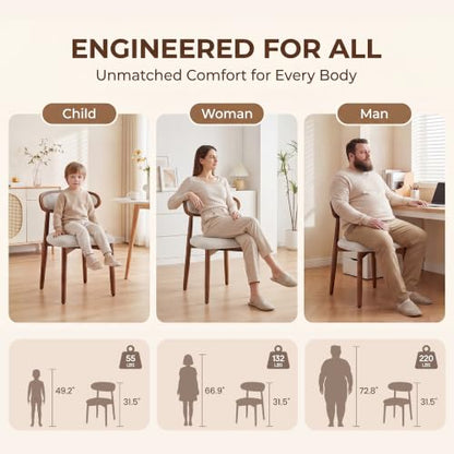 Wooden Dining Chairs Set of 2, Modern Fabric Upholstered Dining Room Chair, Kitchen Side Chairs, Farmhouse Dinner Chair with Curved Back for Kitchen, Beige - color: Beige, size: Set of 2
