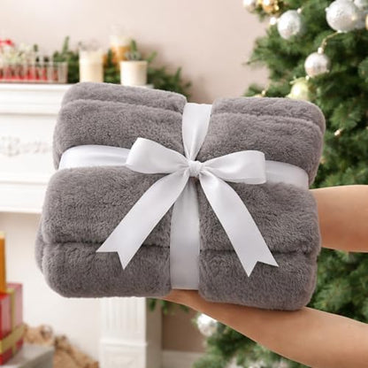 Cozy Bliss Deluxe Sheared Rabbit Faux Fur Throw Blanket, Soft Fuzzy High-Low Sculpted Plush Blanket for Couch, Cozy Home Accent, All Season Use, Grey 50"x60" - color: Stripe - Grey, size: Throw(50" x 60")